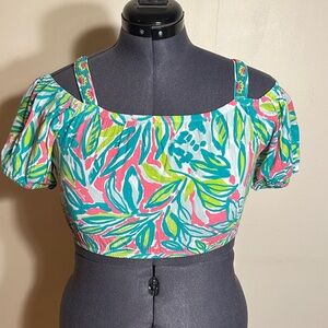 United Colors of Benetton Kids' Beaded Off Shoulder Tropical Print Crop Top